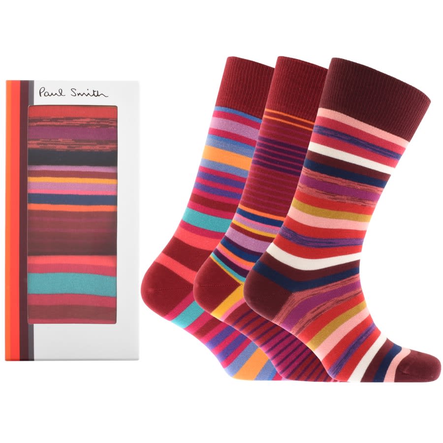 Alternative Image for ProductPaul Smith Gift Set 3 Pack Stripe Socks Burgundy1